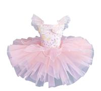 Bambine Vestito da Balletto tutù Floreale, Costume Ballerina Principessa in Tulle Gonfio per Feste di Compleanno,Rosa,150