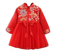 Bambini 140 Neonati Bambini Ragazze Bambini Fata Abiti Per Capodanno Cinese Pile Foderato Caldo Principessa Abiti Ricamo Tang Costumi Prestazioni Tuta Da Ginnastica Ragazze Con, Colore: rosso, 2-3