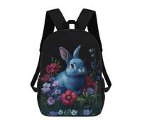 Bambini 17inch Borsa Scolastica Baroque Blue Rabbit in Floral Garden Zaino Scolastico Per Bambini Borsa Per Libri Scuola Alla Moda Casual Zaini Da Viaggio Stampa 3D Divertenti Borse Per Libri