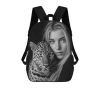 Bambini 17inch Borsa Scolastica Monochrome Portrait Woman And Leopard Zaino Scolastico Per Bambini Borsa Per Libri Scuola Alla Moda Casual Zaini Da Viaggio Stampa 3D Divertenti Borse Per Libri