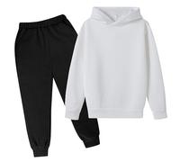 Bambini Bambini Casual Tinta Unita Manica Lunga Felpa con Cappuccio Pullover Felpa Tuta Jogger Pantaloni Sportivi Set di Tute da 2 Pezzi Unisex Pantaloncini E Top Ragazza