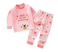 Bambini Bambino Ragazza Ragazzo Pigiama Set a Maniche Lunghe Casa con Girocollo Lunga Intimo Termico Pigiami Caldo Cotone Morbida Accogliente e Ragazzi 2