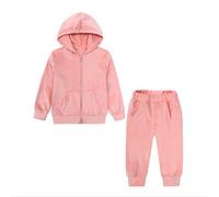 Bambini Bambino Ragazzi Ragazze 2 Pezzi Tuta con Cappuccio in Velluto Felpa con Cappuccio in Pile Top + Pantaloni della Tuta Set di Vestiti della Tuta 130 Rosa 6-7 Anni