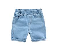 Bambini Bambino Ragazzi Ragazze Pull on Denim Shorts Estate Elastico in Vita Gamba Dritta Roll Up Orlo Jean Shorts Bambino Estate Baggy Vestiti Semplici Pantaloni Corti, BU1., 4-5 Anni