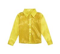 Bambini Camicie con Paillettes Lucenti a Maniche Lunghe da Ballo Jazz Latino Americano Ragazzi Costumi di Danza Moderna Performance Fantasia Dancewear 4-14 AnniModa