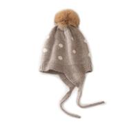 Bambini Cappello a Maglia con Paraorecchie e Pompon Staccabile, 100% Cashmere Berretto Invernale Caldo e Morbido per 3-8 anni Bambini Bambine, Adorabile Orecchie Cappelli per Sci Sport Regalo Brown