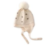Bambini Cappello a Maglia con Paraorecchie e Pompon Staccabile, 100% Cashmere Berretto Invernale Caldo e Morbido per 3-8 anni Bambini Bambine, Adorabile Orecchie Cappelli per Sci Sport Regalo Beige