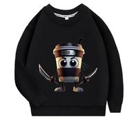 Bambini Cappuccino Assassino Maglione, 100% Cotone Italiano Brain Stampa Felpa Senza Cappuccio Girocollo Sport Casual Ragazzi Ragazze Maglione, Nero , 140
