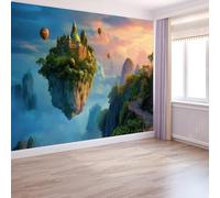 Bambini Carta Da Parati Fantasia, Murale Castello Isola 200 X 140 Cmnon Tessuto Murale Per Ragazzi Ragazze - Moderna Decorazione Da Parete Azzurro Per Mobili Camera Da Letto Soggiorno