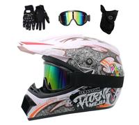 Bambini Casco da Motocross Imposta, Gioventù Unisex Integrale MTB Fuori Strada ATV Moto Casco, Discesa BMX Enduro Quad Dirt Bike Incidente Casco, con Occhiali Guanti Maschera(Blue,M/54-55CM)