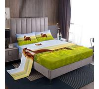 Bambini Cavallo Set Singolo Marrone Farmhorse Lenzuola Per Ragazzi e Ragazze - Camera Da Letto 3D Animale Selvatico Morbido Natura Giallo Floreale