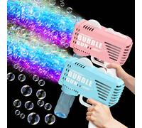 Bambini che tengono un giocattolo per fare bolle completamente automatico. Accessori per giochi d'acqua estivi per bambini e bambine. Avvio con un clic della macchina per bolle (senza batterie o soluz