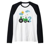 Bambini Compleanno Trattore 2 Anni Ragazzo Azienda agricola Numero Maglia con Maniche Raglan