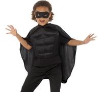 Bambini Costume Supereroe Kit Mantella,Torace & Maschera Nero Mantello Set