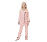 Bambini Del Bambino Del Bambino Ragazza Ragazzo Pigiama Raso Set Manica Lunga Button-Down Camicia Pigiama Top + Pantaloni Lunghi Pantaloni Degli Indumenti Da Notte Abiti Champagne 160 13-14 anni