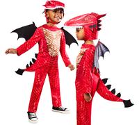 Bambini Drago Rosso Costume Bambini Deluxe Spaventosa Dragon Vestito Età 2-8