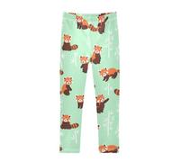 Bambini Full Length Leggings Red Panda Mint, Panda Rosso Menta, 7-8 Anni | Leggings da danza per ragazze: poliestere-spandex stretch, stretching illimitato, per le giornate scolastiche