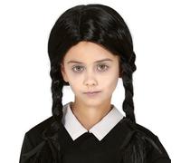 Bambini Halloween Costume Gotico Scolaretta Parrucca Mercoledì Ragazza Nera Fg