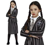 Bambini Halloween Gotico Studente Costume Ragazze Mercoledì Completo Fg