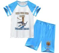 Bambini Homewear Pantaloncini a Maniche Corte Pigiama, Italiano Brainrot Animali Tung Tung Tung Sahur Ragazzi Estate Nuovo Pigiama,Blu,100cm