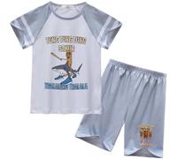Bambini Homewear Pantaloncini a Maniche Corte Pigiama, Italiano Brainrot Animali Tung Tung Tung Sahur Ragazzi Estate Nuovo Pigiama,Grigio,100cm