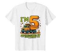 Bambini Io Sono 5 e Digging It Construction Truck Compleanno Maglietta