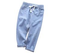 Bambini Jeans Pantaloni Ragazzi Ragazze Vita Elastica Pantaloni di Cotone Morbido Elastico Denim Pantaloni Estate Moda Giovanile Scuola Casual Pantaloni Blu Chiaro 5-6 Anni