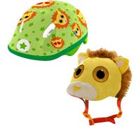 Bambini Leo 2 IN 1 Casco Con Peluche Leone Cover Verde Giallo Skate Equitazione
