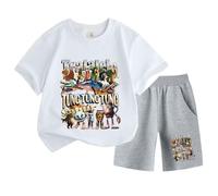 Bambini Manica Corta e Pantaloncini, Italiano brainrot Divertente Cartone Animato Stampa Tung Tung Tung Tung Estate Ragazzi Ragazze Sport Set,Bianca,150cm