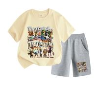 Bambini Manica Corta e Pantaloncini, Italiano brainrot Divertente Cartone Animato Stampa Tung Tung Tung Tung Estate Ragazzi Ragazze Sport Set,Flesh,150cm