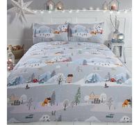 Inverno Città Natale Set Copripiumino Singolo Neve Alberi Case Festive Letto