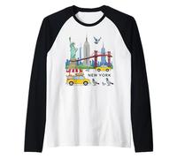 Bambini NYC Souvenir New York City USA Icone Giallo Taxi Piccione Maglia con Maniche Raglan