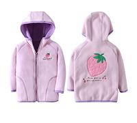 Bambini Pile Polare Giacca con Cappuccio Bambino Piccolo Felpa Caldo Cappotto Casual con Cerniera Stagioni di Transizione Primavera Autunno Inverno, Motivo Fragola Rosa 100