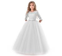 Bambini Ragazza Vestito Carnevale Principessa Lunga in Pizzo con Bowknot Damigella d'onore Abito da Sera Matrimonio Abito da Prima Comunione Compleanno Festa Fotografia