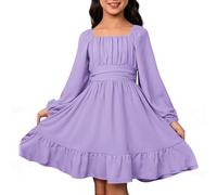 Bambini Ragazza Vestito Principessa Ragazza Carino Maniche Lunghe Tinta unita Abiti Pin Up da Sera A-Line per Festa Festa Casuale, viola., 10-11 Anni