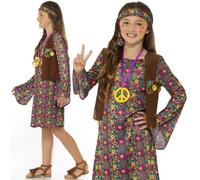 Bambini Ragazze 60s 1960s Hippy Costume 1960's Hippie Vestito Da Smiffys