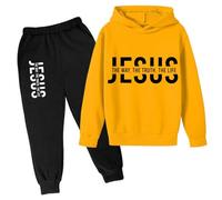 Bambini Ragazze Felpa con Cappuccio Pantaloni Della Tuta Set Abiti 2 Pezzi Con Cappuccio Set Autunno Bambino Gesù La Via La Verità e La Vita Manica Lunga Tuta Joggers Viaggio Cristiano, Giallo, 11-12