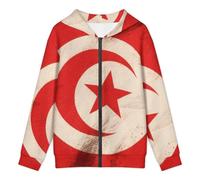 Bambini Ragazze Ragazzi Felpa Classica Stampa Tunisia Bandiera Nazionale Giacca con Zip Completa Cappuccio Calda Maniche Lunghe Felpa Scuola Casual Bambini Unisex
