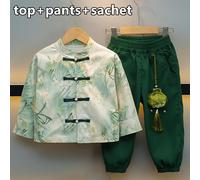 Bambini Ragazzi Cinese Ttang Top Tuta E Pantaloni Hanfu Vestito Rétro
