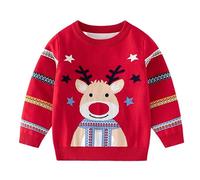 Bambini Ragazzi Maglione di Natale Felpa Inverno Ragazze Manica Lunga Renna Pullover Albero di Natale Stampa Maglione Bambino Natale Abiti Rosso 4-5 Anni