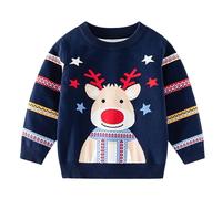 Bambini Ragazzi Maglione di Natale Felpa Inverno Ragazze Manica Lunga Renna Pullover Albero di Natale Stampa Maglione Bambino Natale Abiti Blu 4-5 Anni