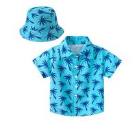 Bambini Ragazzi Ragazze Fiore Turistico Costume Button Down Camicie Hawaiane Manica Corta Cartoon Carino Aloha Tropical Dress Top Risvolto Spiaggia Grafica Cool Vacanza Casual Estate Colorato, blu
