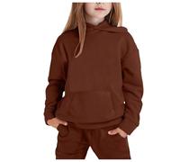 Bambini Ragazzi Ragazze Manica Lunga Solido Caldo Felpa con Cappuccio Pullover Top Pantaloni Abiti Tuta Vestiti Anni Compleanno Pigiama Lungo Bambina