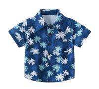 Bambini Ragazzi Ragazze Spiaggia Colorato Manica Corta Button Down Camicie Hawaiane Casual Estate Tropicale Luau Camicie Cartoon Cool Risvolto Turistico Costume Grafico Carino Flore, Blu scuro, 12-18