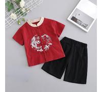 Bambini Rétro Cinese Ttang Abito Corto da Maniche Camicia + Shorts Carino Etnico