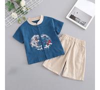 Bambini Rétro Cinese Ttang Abito Corto da Maniche Camicia + Shorts Carino Etnico