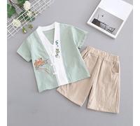 Bambini Rétro Cinese Ttang Abito Corto da Maniche Camicia + Shorts Carino Etnico