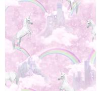 Bambini Rosa Lilla Carta da Parati Camera Letto Vivaio Pois Stars Unicorn Sirena