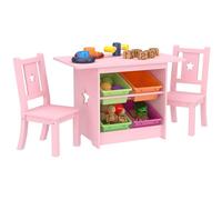 Bambini Set Tavolo e Sedie - Legno Massiccio e Rosa - Tavolo con 4 Contenitori, Scrivania per Bambini Star Design con 2 Sedie - Rispettoso dell'ambiente..