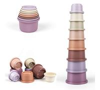 Bambini Tazza Impilabile Giocattolo,8 Pezzi Impilabili Cubi Arcobaleno Colore,Gioco da Bagno Educativa per 6 12 18 Mesi Ragazzi e Ragazze